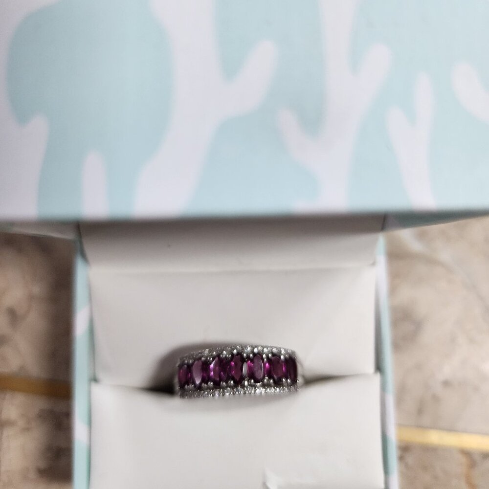 Colleen Lopez 7-Stone Purple Garnet with White Zircon Band Ring Size 10